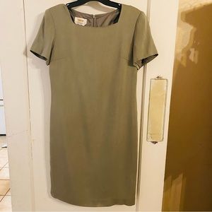 Talbots Petites SZ 6P 100% Silk Short Sleeve Casual Shift Dress Army Green